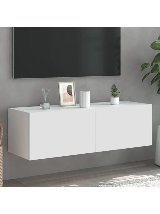 Tv galdiņš ar led lampiņām, balti, 100x35x31 cm