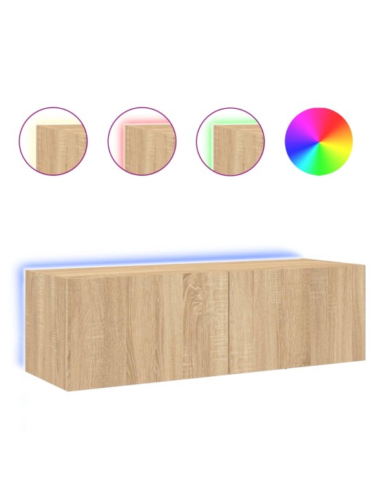 Tv plaukti ar led lampiņām, 100x35x31 cm, koka krāsā