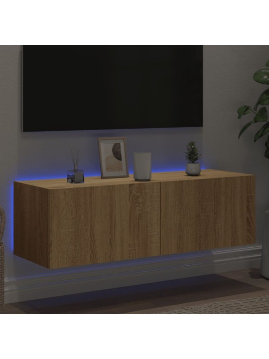 Tv plaukti ar led lampiņām, 100x35x31 cm, koka krāsā