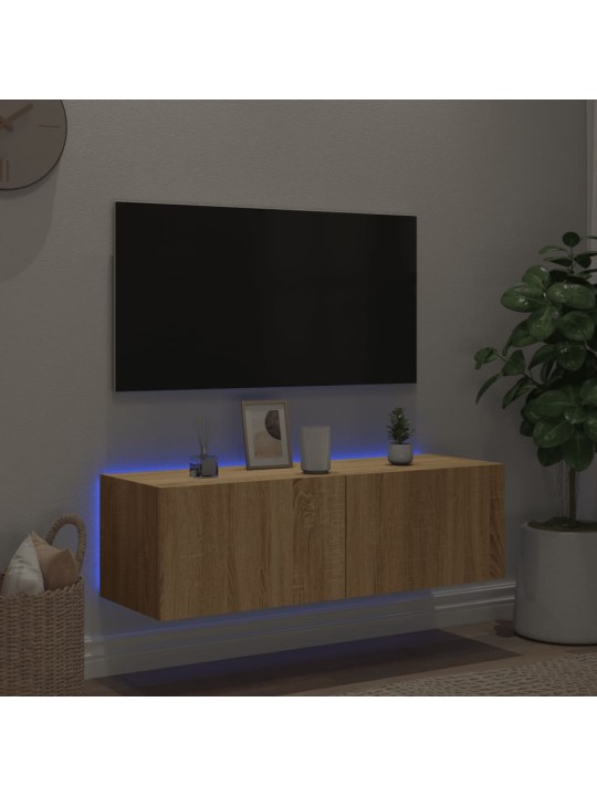 Tv plaukti ar led lampiņām, 100x35x31 cm, koka krāsā