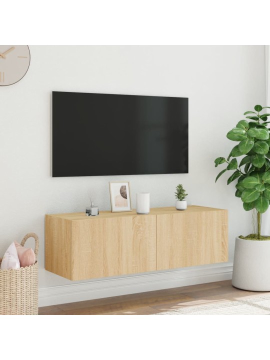Tv plaukti ar led lampiņām, 100x35x31 cm, koka krāsā