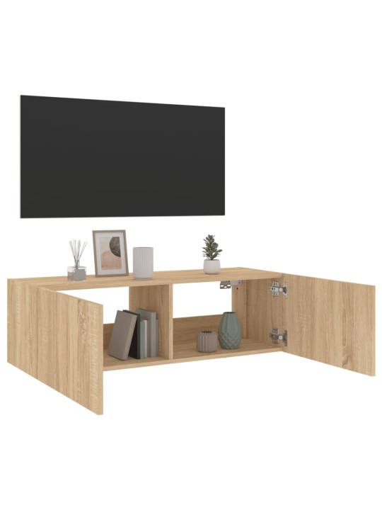 Tv plaukti ar led lampiņām, 100x35x31 cm, koka krāsā