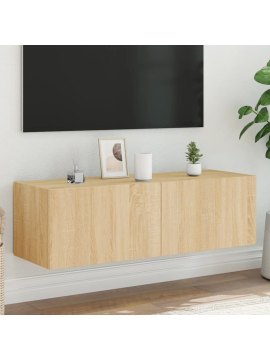 Tv plaukti ar led lampiņām, 100x35x31 cm, koka krāsā