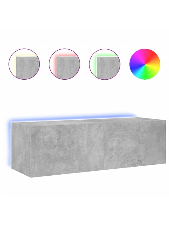 Tv galdiņi ar led lampiņām, betona pelēki, 100x35x31 cm