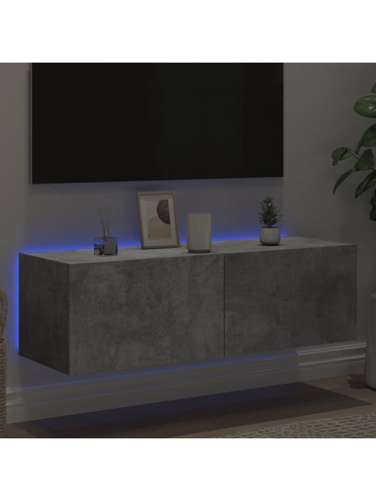Tv galdiņi ar led lampiņām, betona pelēki, 100x35x31 cm