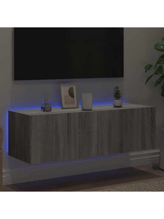 Tv skapītis ar led lampiņām, pelēka ozola krāsa, 100x35x31 cm