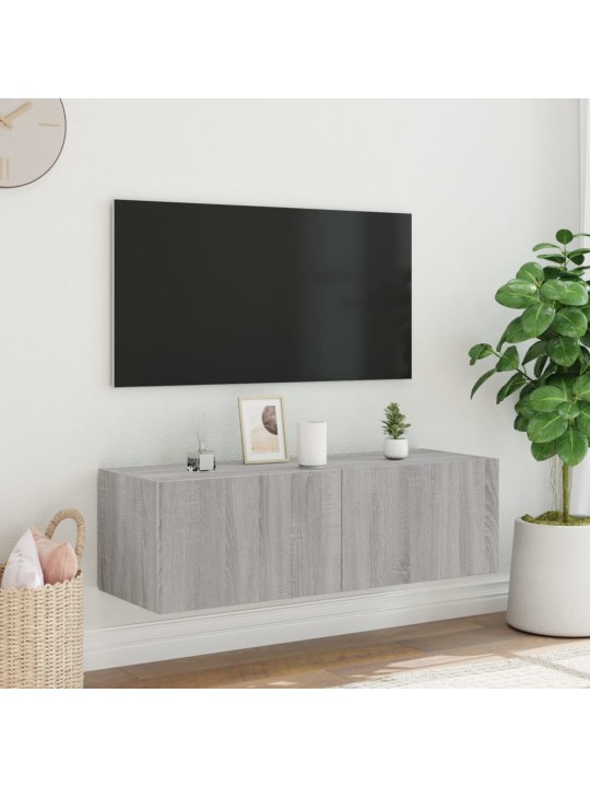 Tv skapītis ar led lampiņām, pelēka ozola krāsa, 100x35x31 cm