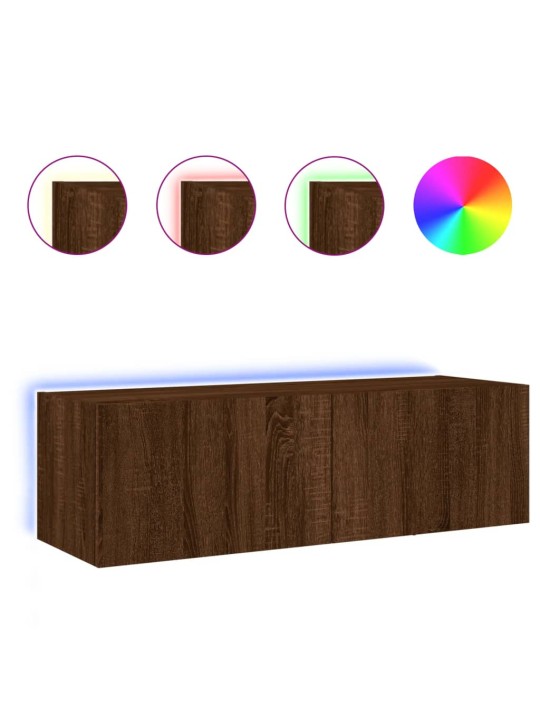 Tv plaukti ar led lampiņām, 100x35x31 cm, brūna ozola