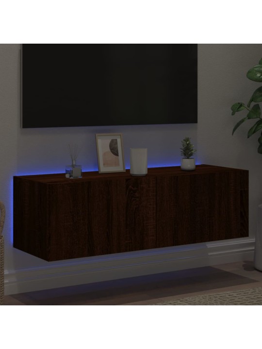 Tv plaukti ar led lampiņām, 100x35x31 cm, brūna ozola