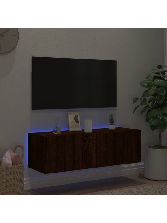 Tv plaukti ar led lampiņām, 100x35x31 cm, brūna ozola