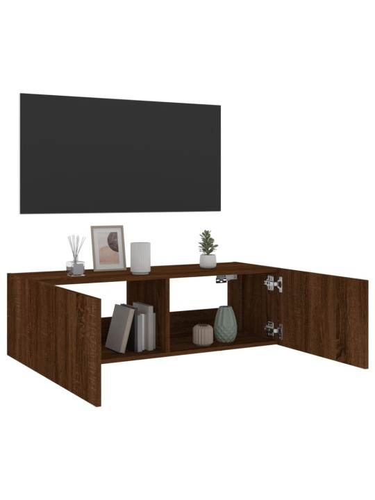 Tv plaukti ar led lampiņām, 100x35x31 cm, brūna ozola