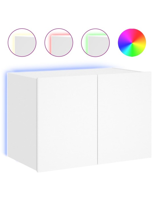 Tv galdiņš ar led lampiņām, balti, 60x35x41 cm