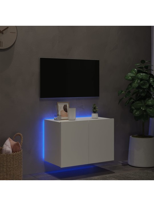 Tv galdiņš ar led lampiņām, balti, 60x35x41 cm
