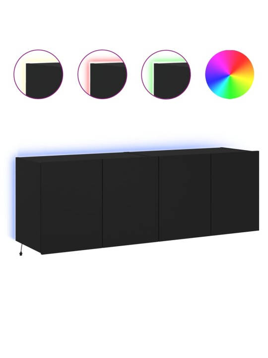 Tv plaukti ar led lampiņām, 2 gab., melni, 60x35x41 cm