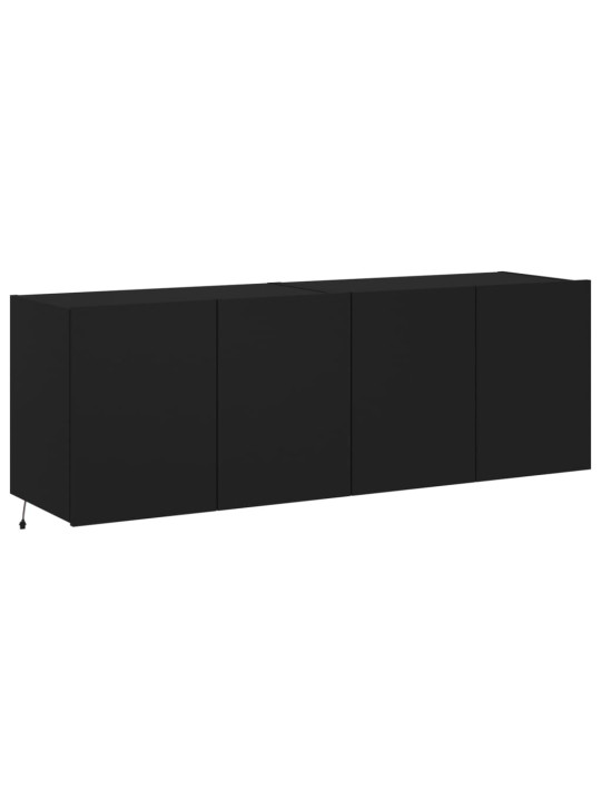 Tv plaukti ar led lampiņām, 2 gab., melni, 60x35x41 cm