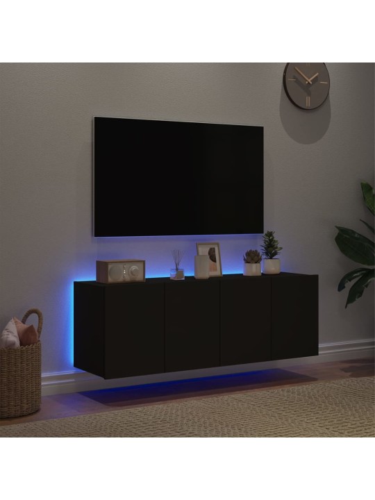 Tv plaukti ar led lampiņām, 2 gab., melni, 60x35x41 cm