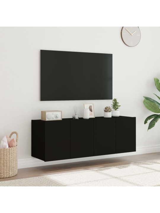 Tv plaukti ar led lampiņām, 2 gab., melni, 60x35x41 cm