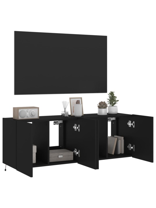 Tv plaukti ar led lampiņām, 2 gab., melni, 60x35x41 cm