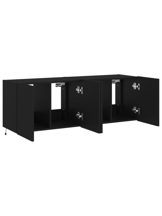 Tv plaukti ar led lampiņām, 2 gab., melni, 60x35x41 cm