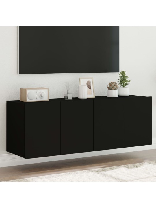 Tv plaukti ar led lampiņām, 2 gab., melni, 60x35x41 cm