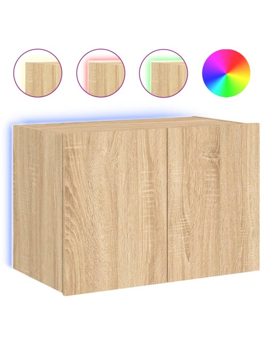 Tv plaukti ar led lampiņām, 60x35x41 cm, koka krāsā
