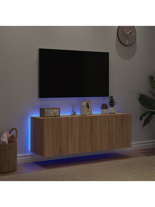 Tv plaukti ar led lampiņām, 2 gab., 60x35x41 cm, koka krāsa
