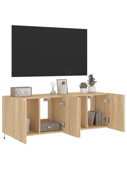 Tv plaukti ar led lampiņām, 2 gab., 60x35x41 cm, koka krāsa