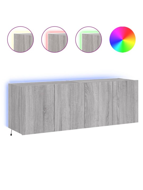 Tv plaukti ar led lampiņām, 2 gab., 60x35x41 cm, pelēka ozola