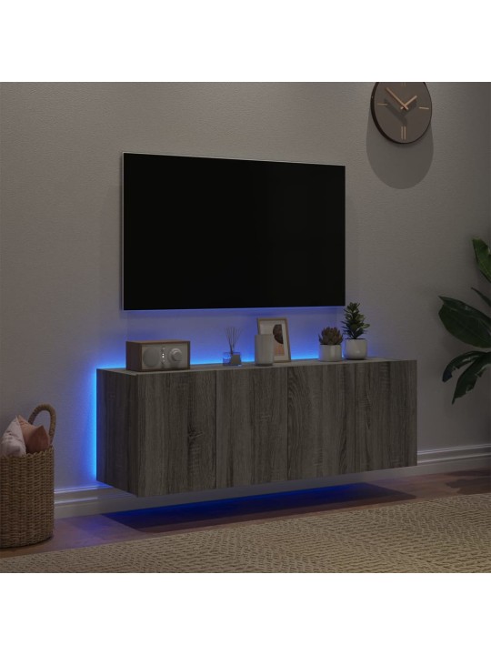 Tv plaukti ar led lampiņām, 2 gab., 60x35x41 cm, pelēka ozola