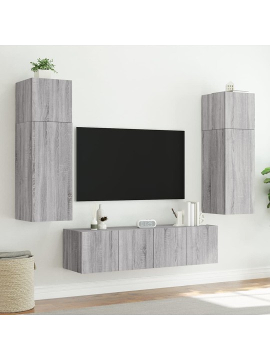 Tv plaukti ar led lampiņām, 2 gab., 60x35x41 cm, pelēka ozola
