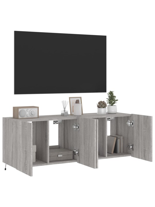 Tv plaukti ar led lampiņām, 2 gab., 60x35x41 cm, pelēka ozola