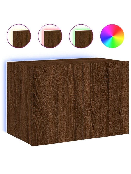 Tv plaukti ar led lampiņām, 60x35x41 cm, brūna ozolkoka