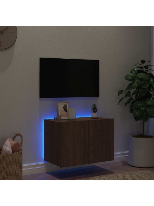 Tv plaukti ar led lampiņām, 60x35x41 cm, brūna ozolkoka