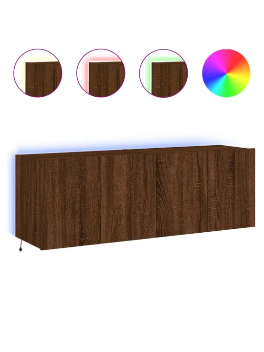 Tv plaukti ar led lampiņām, 2 gab., 60x35x41 cm, brūna ozolkoka
