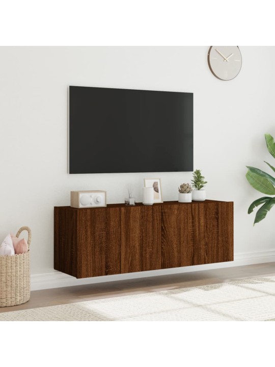 Tv plaukti ar led lampiņām, 2 gab., 60x35x41 cm, brūna ozolkoka