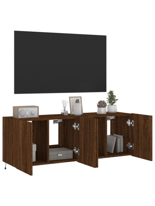 Tv plaukti ar led lampiņām, 2 gab., 60x35x41 cm, brūna ozolkoka