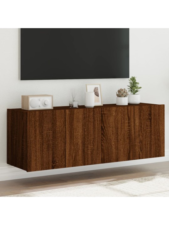 Tv plaukti ar led lampiņām, 2 gab., 60x35x41 cm, brūna ozolkoka