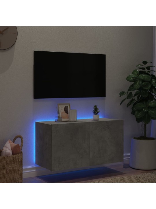 Tv galdiņi ar led lampiņām, betona pelēki, 80x35x41 cm