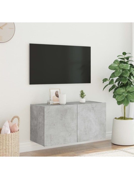 Tv galdiņi ar led lampiņām, betona pelēki, 80x35x41 cm