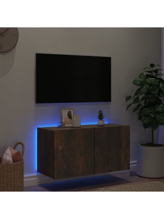 Tv plaukti ar led lampiņām, 80x35x41 cm, ozolkoka krāsā