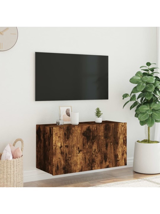 Tv plaukti ar led lampiņām, 80x35x41 cm, ozolkoka krāsā