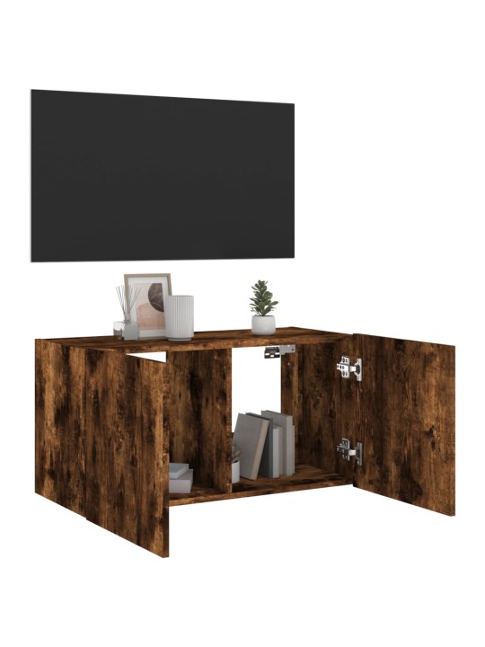 Tv plaukti ar led lampiņām, 80x35x41 cm, ozolkoka krāsā