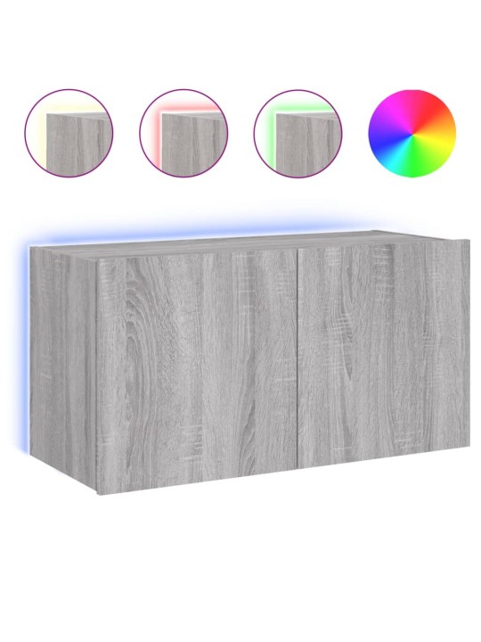Tv skapītis ar led lampiņām, pelēka ozola krāsa, 80x35x41 cm