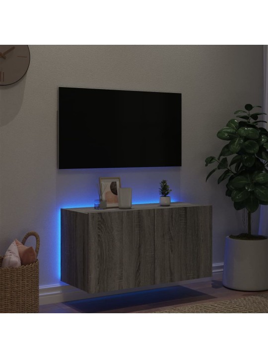 Tv skapītis ar led lampiņām, pelēka ozola krāsa, 80x35x41 cm