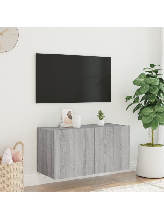 Tv skapītis ar led lampiņām, pelēka ozola krāsa, 80x35x41 cm