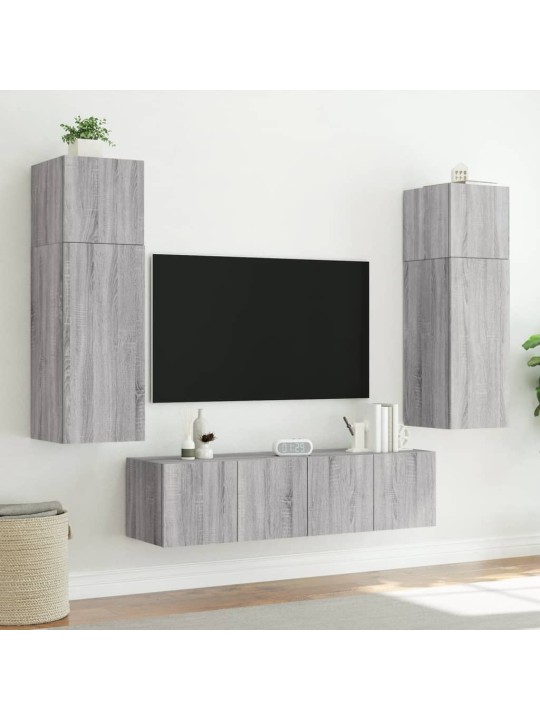 Tv skapītis ar led lampiņām, pelēka ozola krāsa, 80x35x41 cm