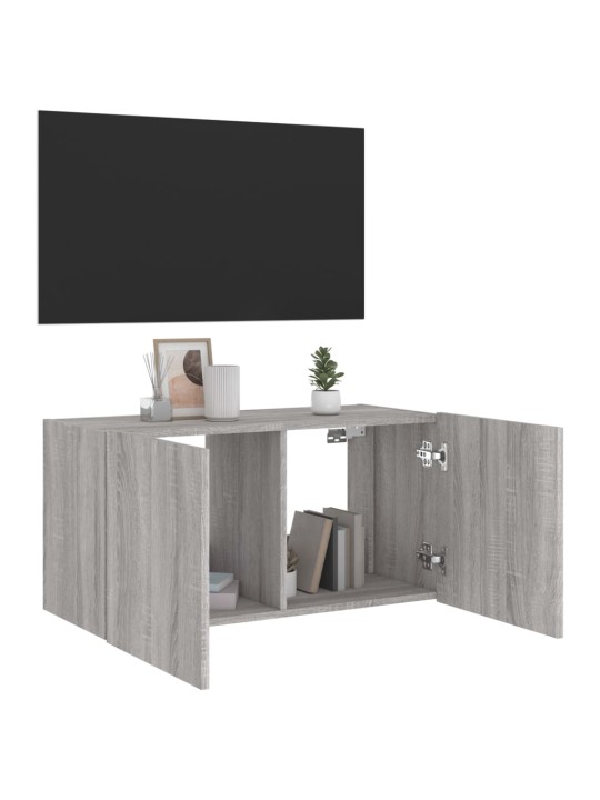 Tv skapītis ar led lampiņām, pelēka ozola krāsa, 80x35x41 cm