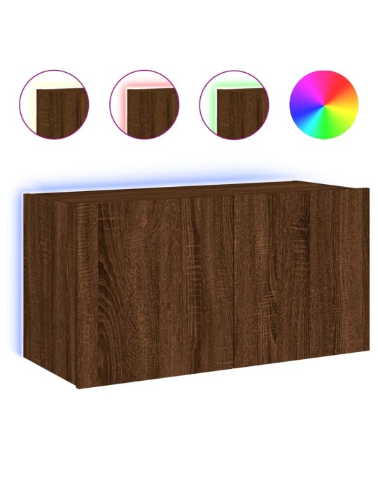 Tv plaukti ar led lampiņām, 80x35x41 cm, brūna ozolkoka