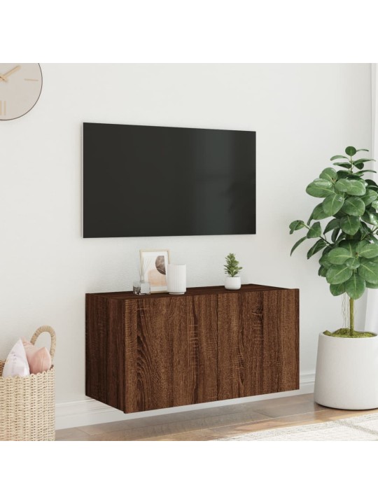Tv plaukti ar led lampiņām, 80x35x41 cm, brūna ozolkoka