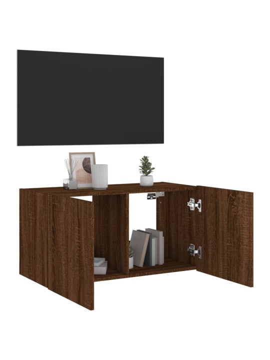 Tv plaukti ar led lampiņām, 80x35x41 cm, brūna ozolkoka
